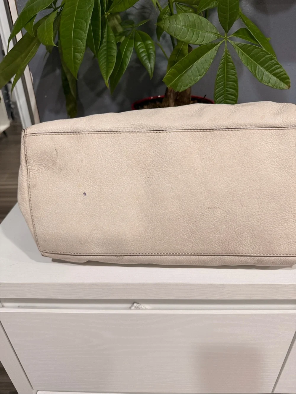 Tory Burch Ivory Pebbled Leather Logo Tote